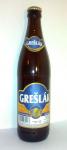 Greslak modry, vycepni pivo, spodne kvasene; modra etiketa Lahev Greslaku
