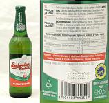 Budweiser Budvar nealkoholicke pivo, svetle nealkoholicke pivo lahev a etiketa