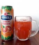 Birell - cerveny pomeranc,  plechovka a sklenice