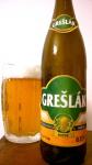 Greslak zeleny, vycepni pivo, spodne kvasene; zelena etiketa Greslak extra - lahev